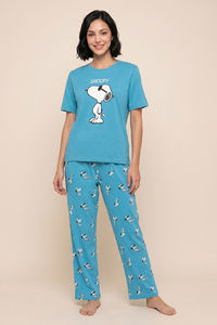 Zivame Peanuts Knit Cotton Loungewear Set - Bachelor Button — thumbnail 2